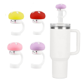 4 Pack Silicone Straw Cover Cap for Cup Cute Mushroom Topper with Handle - Compatible with 30&40 Oz Tumbler Easy Install.