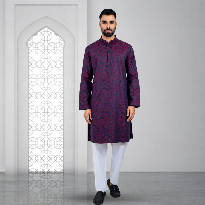 Lubnan Blue Maroon Color Cotton Slim Fit Panjabi For Men Eid Collection