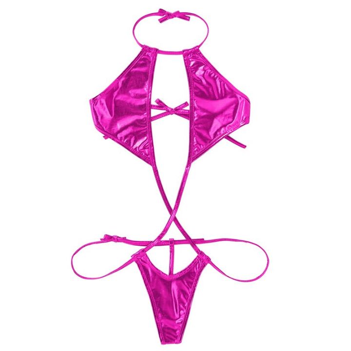 Womens%20One-piece%20Bikini%20Swimwear%20Mini%20Micro%20Swimsuit%20Shiny%20Metallic%20Halter%20Trikini%20Thong%20Teddy%20Bodysuit%20One%20Piece%20-%20Image%202