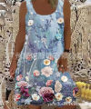 2021 Casual Floral round Neck Printed All-Matching Vest Dress.