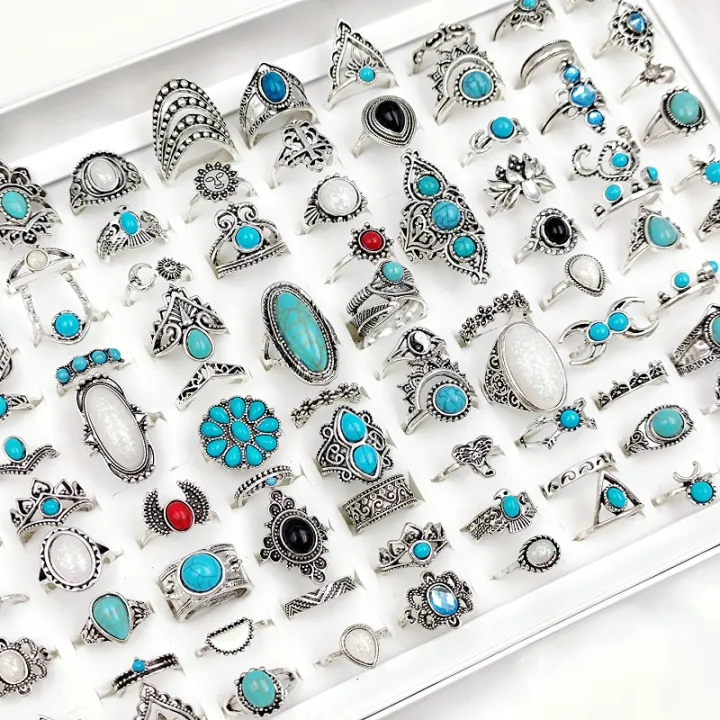 Alien%2050/100Pcss/Lot%20Vintage%20Boho%20Blue%20Stone%20Turquoise%20Rings%20for%20Women%20Wholesale%20Mix%20Styles%20Ethnic%20Finger%20Ring%20Set%20Jewelry%20Party%20Gifts%20-%20Image%204