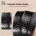 LouisWill Belt Women's Leather Belt Ladies Fashion Belt Women Hollow Belt Women's All-Match Belt Casual Thin Waist Belt. 