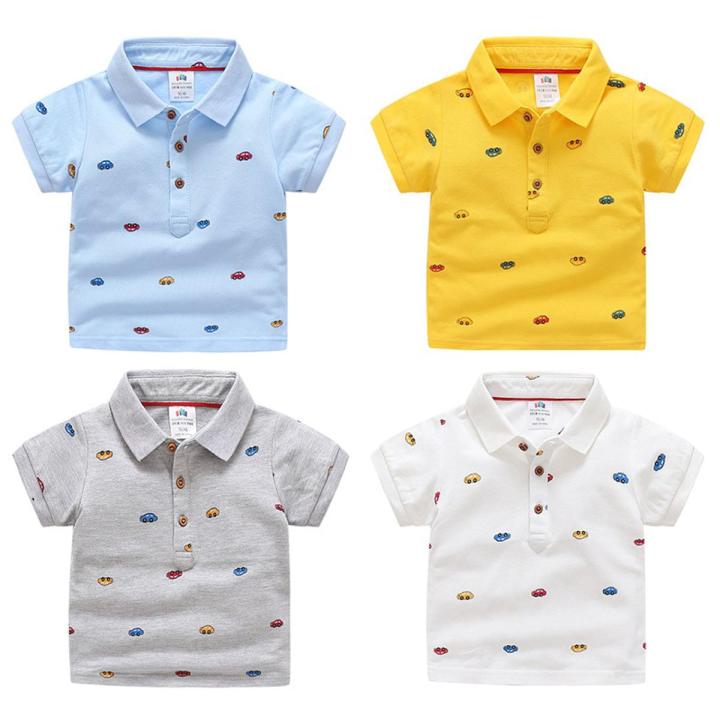 2022%20Summer%20Children's%20Clothing%20Baby%20Candy%20Color%20Turn%20Down%20Collar%20Cartoon%20Character%20Kids%20Boy%20Car%20Short%20Sleeve%20Cotton%20T-Shirt%20-%20Image%202