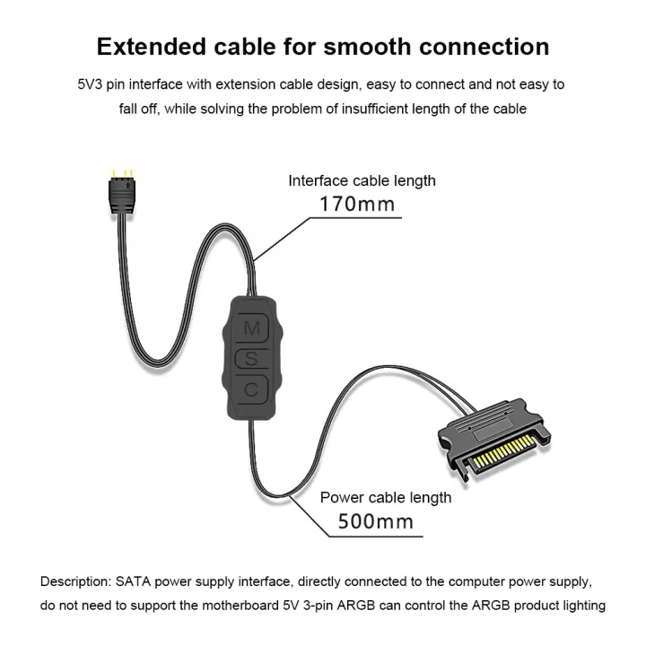 ARGB%205V%203PIN%20To%20SATA%20Interface%20Extension%20Cable%20Mini%20Adapter%20Controller%20RGB%20Sync%20Controller%20Cable%20for%20PC%20Fan%20Light%20Strip%20-%20Image%204