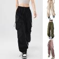 Parachute Black Pants Women Streetwear Oversize Pockets Cargo Trousers Harajuku Wide Leg Baggy Sweatpants.
