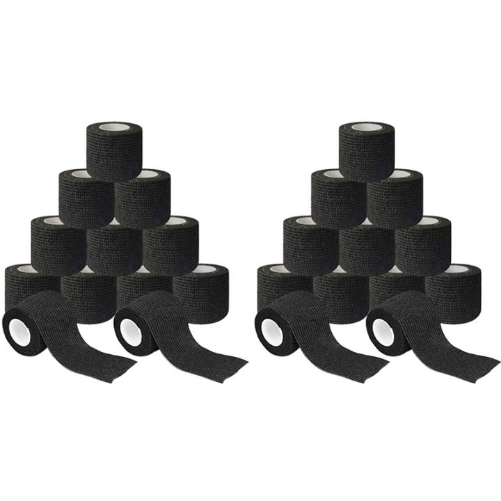 24 Rolls of Non-Woven Self-Adhesive Bandage Outdoor Sports Tape Finger Joint Bandage 5cm x 4.5M Black