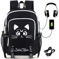 Sailor Moon Backpack with USB Charging Port Anime Cosplay Bookbag for Boys Girls Gift Laptop Bag School Mochila.