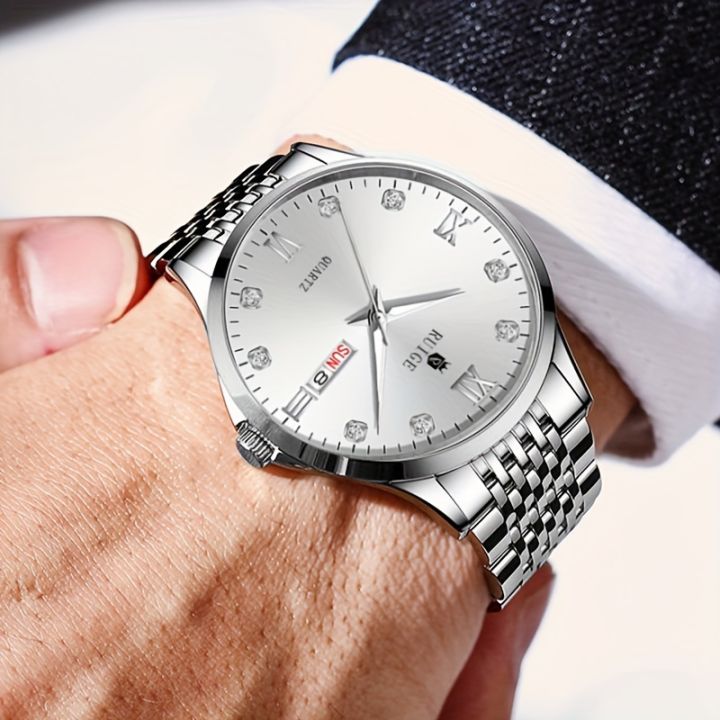 RUIGE%20Men's%20Quartz%20Watch%20With%20Steel%20Strap,%20Fashionable%20Waterproof%20Night%20Light%20Casual%20Multi-Functional%20Wristwatch%20-%20Image%204