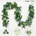 Happy night 1pc Artificial Eucalyptus Leaves Greenery Garland Faux Plant Spring Vines with White Flowers Berries for Wedding Home Party Deco. 