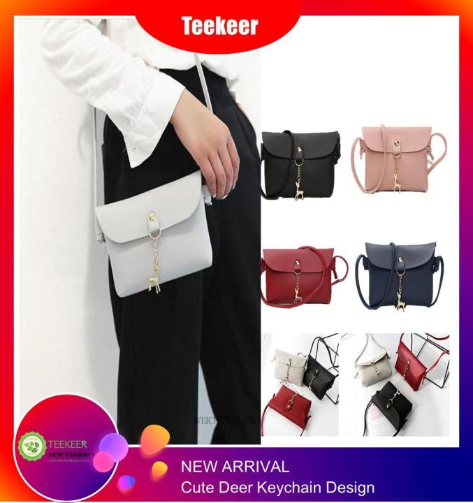 Korean Cute Deer Keychain Design Leather Sling Bag Leather Bag Waterproof Bag Shoulder Bag(17*12*3cm)