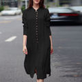 ZANZEA Women Fashion Round Neck Shirtdress Versatile Button Down Side Split Dresses #15.