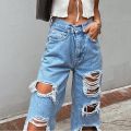 Women's Fashion Sexy Jeans Casual High Waist Pants Ripped Trousers Women Jeans Retro Denim Ripped Holes Frayed Loose Jeans Women.