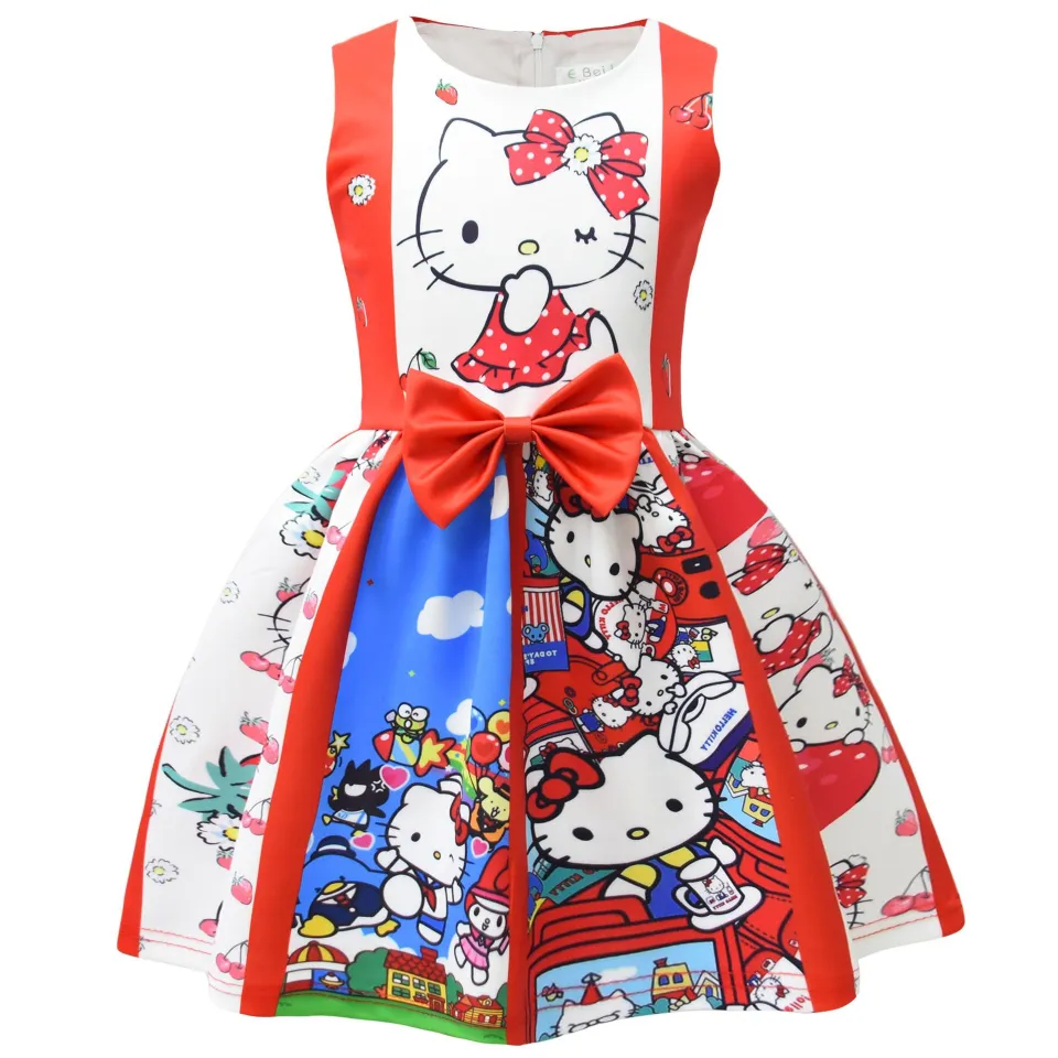 Kids Girls Dresses Kawaii Cartoon Hello Kitty Dress Cute Bow Princess Party  Dress Baby Girls Birthday Christmas Prom Dresses | Daraz.com.bd