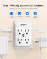 LENCENT 2 Prong Power Strip, 3 to 2 Prong Outlet Adapter, Polarized Plug, 3-Sided 8 Outlets Widely Spaced Extender, Compact Wall Plug Splitter Tap for Non-Grounded Outlets.