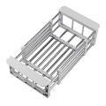 Stainless Steel Adjustable Telescopic Kitchen Insert Storage Organizer over Sink Dish Drying Rack Vegetable Tray Drain-B. 