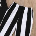 New Fashion Toddler Girls Kids Tops Letter Print T Shirt Bell Bottom Black White Pants Trousers Outfits Set Clothes. 