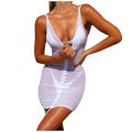 Womens swimwear Cover-Ups drawstring Mini Dress Lady Sheer Mesh Summer Beach Bodycon Party Bikini Wraps Cover Ups Mini Dress. 