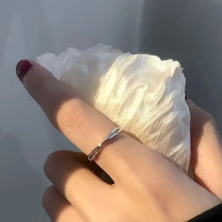 Light%20Luxury%20Fashion%20Silver%20Color%20Line%20Cross%20Design%20Ring%20Simple%20Opening%20Adjustable%20Index%20Finger%20Ring%20Wedding%20Jewelry%20Gener%20-%20Image%203