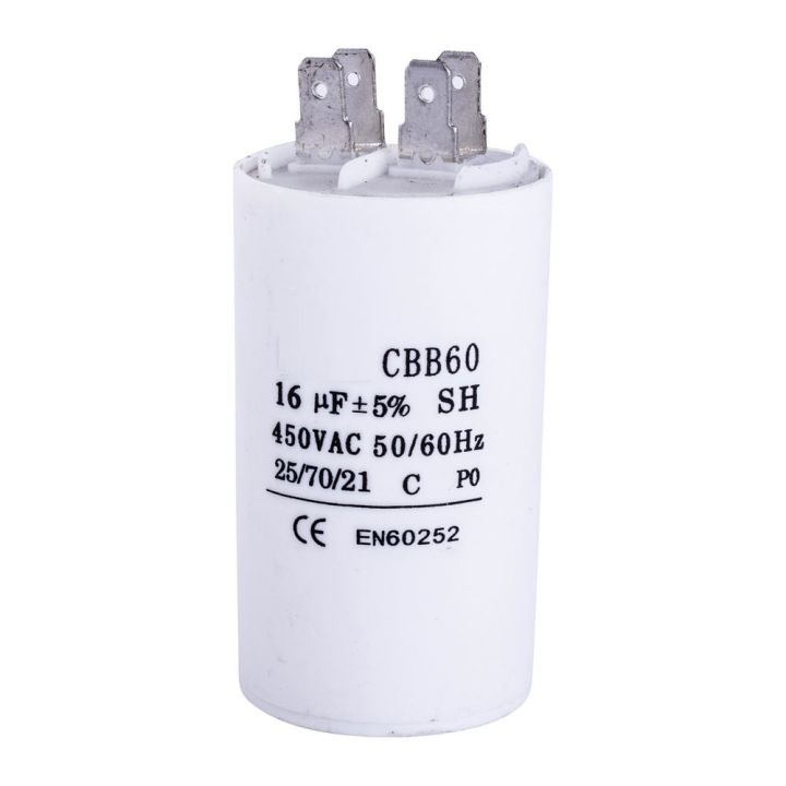 CBB60 Run Capacitor 16uF 450V AC Double Insert 50/60Hz Cylinder  White for Air Compressor Water Pump Motor