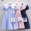 Girls College Style Dress Summer Thin Kids Sweet Skirt Foreign Style 2023 New Doll Collar Princess Dress. 