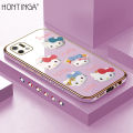 Hontinga for OPPO A16K A16E Back Cover + Free Lanyard Luxury 6D Plating Cartoon Cute Kitty Side Pattern Case Soft Silicone Square Phone Cases. 