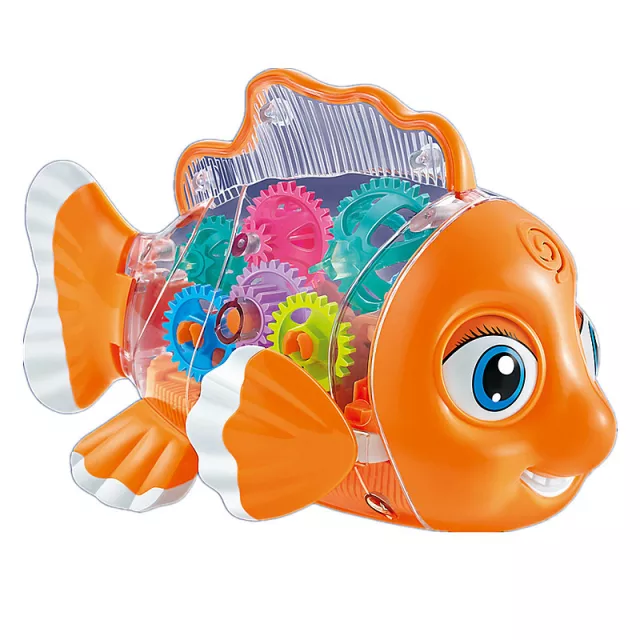 Transparent Gear Fish Toy, Baby Lights Music Light Fish Toy, Newborn Musical Early Educational Toy, Ideal Fish Toy for Floor Play