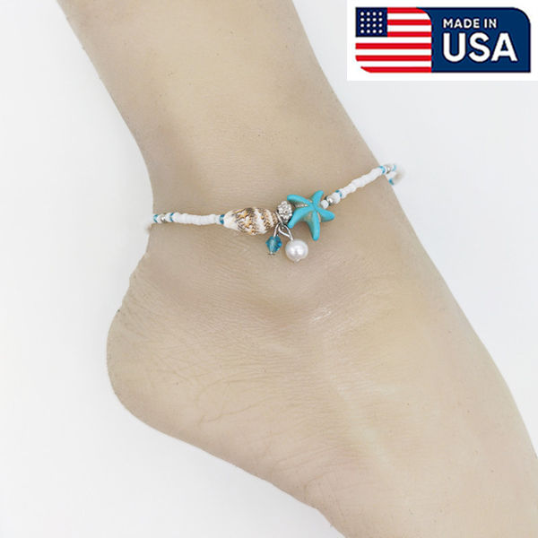 American Popular Pearl Starfish Payel Factory Direct Supply Set C Temple Exhibition Autumn Retro Foot Decoration Chain Anklet All-Match Pendant Beach Nupur Jewelry Accessories Birthday Wedding Engagement Bridal Party Great Gift for Women MultiColor