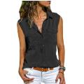 Women Summer Sleeveless V-neck Tops Pure Color T-shirt Casual Tank Tops Loose Button-up Blouse Lady Sleeveless Shirts.