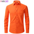 Orange Stretch Dress Shirt Men 2023 Brand New Regular Fit Long Sleeve Button Down Shirt Wrinkle-Free Easy Care Chemise Homme 2XL KEEMEEUYZO. 