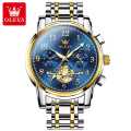 Olevs 2900 model Top Brand Moon Phase Watch Men Stainless Steel Waterpoof Luminous Fashion Skeleton Chronograph Wrist Watch for Men.