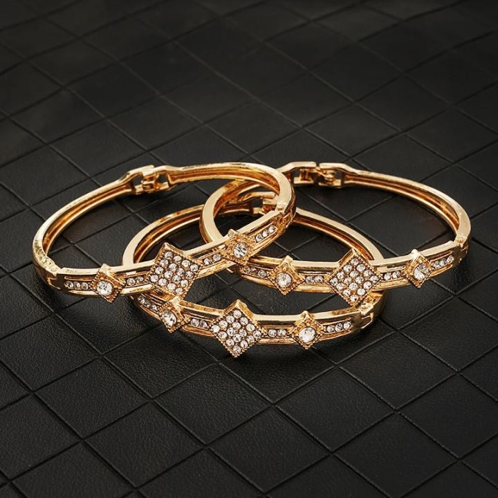 【beauty code store】3PCS Gold Bangles Rhinestone Lady's Side Open Bracelets Morocco Jewelry Bangles for bridal