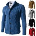 Braided Cardigan Sweater Men Elastic Button Placket Mens Knitted Sweater Jacket Coat Stand Collar Winter Sweaters Pull Homme 3XL. 