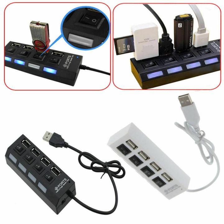 4 Port USB 2.0 Charger Hub + High Speed Adapter ON/OFF Switch For Laptop PC - Usb Hub