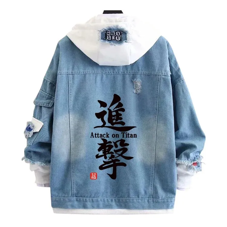 Denim Hoodie Jaket Hoodie Anime Attack On Titan Titan Denim Jacket