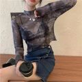 Long Sleeve T-shirts Women Tie-dye Printed Summer Sun-proof Cropped Tops Fashion High Street Gauze Korean Style Chic Teens Retro. 