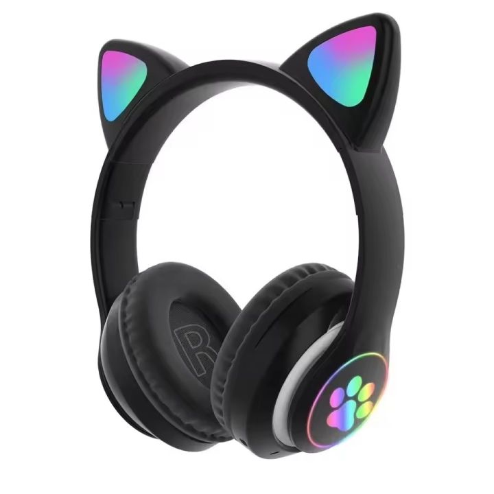Cat STN-28 Wireless Headphones For Girls LED Glowing Light Sports and Gaming Headphones, Support Mic AUX IN TF Card Cat Ear Bluetooth Earphone STN 28