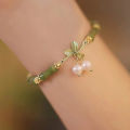 Fashion Light Luxury Retro Green Bamboo Joint Bracelet Women Romantic Imitation Pearl Pendant Bangle Jewelry Accessories Gifts Huiye. 