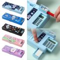 Double Layer Pencil Case With Calculator Astronaut/Animal Design Stationery Storage Box Plastic Pencil Sharpener. 