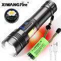 Super Powerful Flashlight XHP120 LED Rechargeable Tactical Torch 500m Strong Light Long-range Use 18650 Battery or 26650 Battery. 
