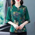 New Chinese Style Chinese Knot Button Shirt Women's Short-Sleeved Summer round Neck Mom's Shirt Xiang Yun Printed Tang Suit Upper Clothes Fashion.