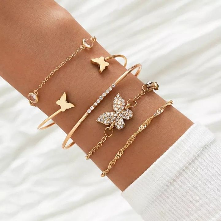 Bracelet%20Set%205%20pcs/set%20%20Bracelet%20For%20Women%20Simple%20Smart%20Golden%20Butterfly%20Bracelet%20For%20Girls/%20Ladies%20/Women%20-%20Image%202