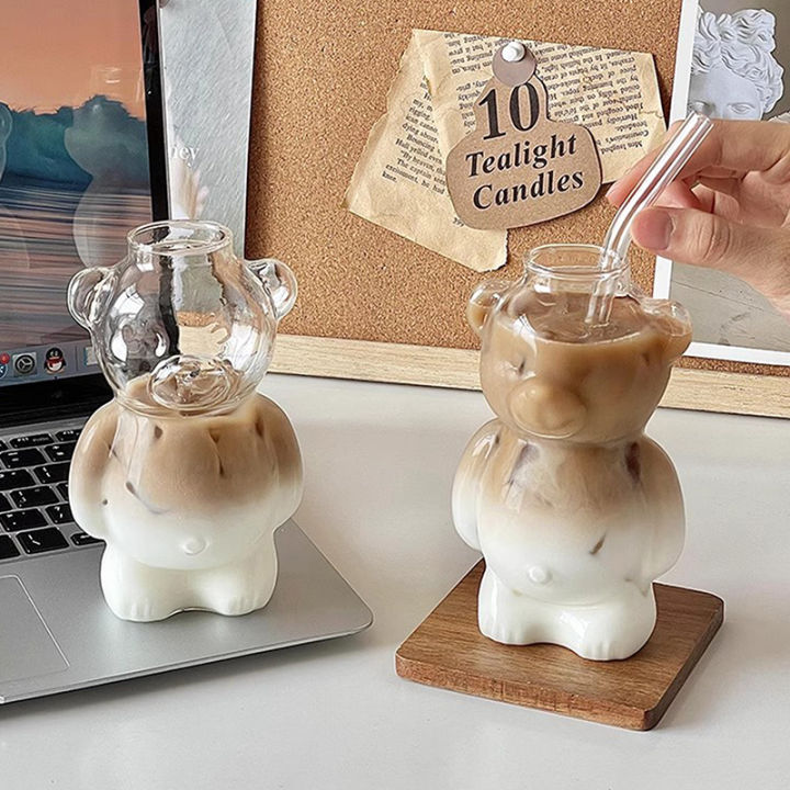 Cartoon%20Bear%20Shaped%20Coffee%20Mug%20Cute%20Bear%20Mug%20Glass%20Cup%20With%20Straw%20Transparent%20Creative%20Glass%20Juice%20Cup%20Milky%20Tea%20Cup%20-%20Image%203