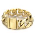 25mm Heavy Men Black Curb Cuban Link Chain Bracelet With Belt Buck Punk Rock Brush Stainless Steel Bike Male Jewelry Accessories.