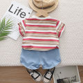 【LuckyBabyFans Store】（NEW）Children's set for boys summer stylish and handsome baby boy's clothing Striped cartoon crocodile Top shorts sets. 