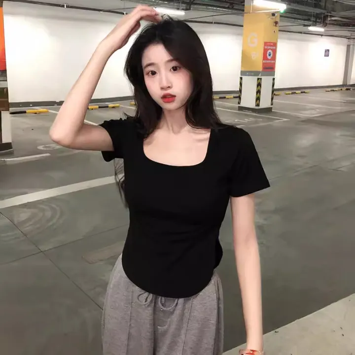Short%20Sleeve%20T%20T-shirt%20Women's%20Summer%20New%20Korean%20Style%20Slim%20Fit%20Casual%20Bottoming%20Shirt%20Student%20Niche%20Hot%20Girl%20Girl%20Blouse%20Fashion%20ins%20-%20Image%203