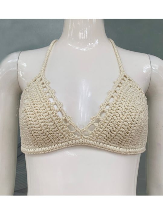 Women%20Crochet%20Bikini%20Top%20With%20Dress%20Tassel%20Beach%20Wear%20Cover%20Up%20Handmade%20Black%20Cotton%20Adjustable%20Lace%20String%20Luxury%20Dresses%20-%20Image%206