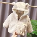 1 2 3 4 5 6 Years Baby Boy Jacket Winter Thicken Warm Hooded Children's Outerwear Cute Bear Plush Coats For Toddler Girl Clothes. 