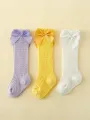 3pairs Baby Girls Bow Decor Anti-Mosquito Socks. 