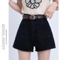 Women's Korean-Style Retro Denim Shorts2023Summer New High Waist Front PocketaWord Slimming and Wide Leg Hot Pants.
