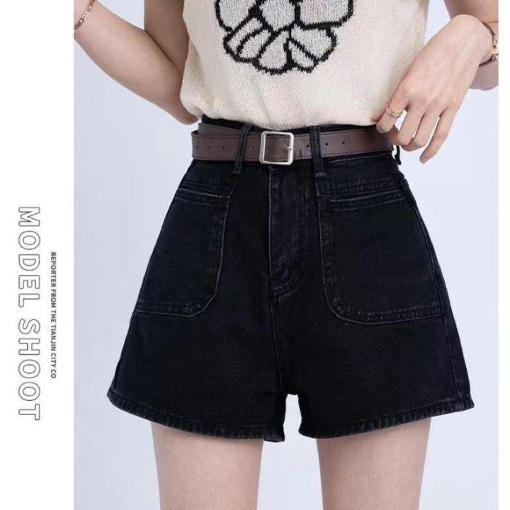 Women's%20Korean-Style%20Retro%20Denim%20Shorts2023Summer%20New%20High%20Waist%20Front%20PocketaWord%20Slimming%20and%20Wide%20Leg%20Hot%20Pants%20-%20Image%202